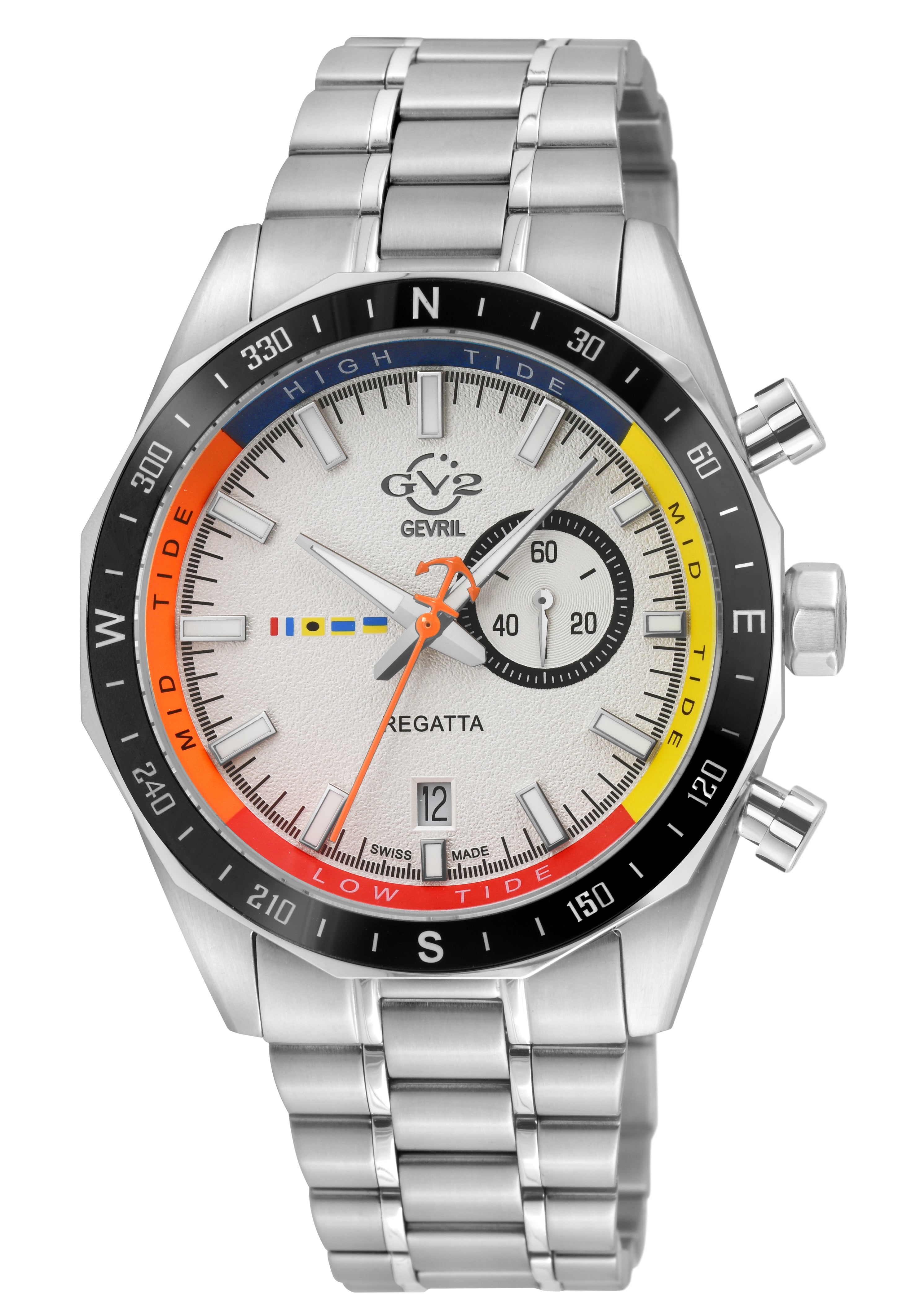 Regatta GV2 Swiss Quartz, Tide cycle indicator, White dial, 316L