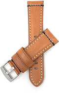 Italian Leather Watch Band Strap - Double Stitch - Stainless Steel Buckle Tan / 22mm |  Dial