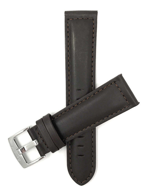 500 | 26mm Brown Italian Leather Watch Band - Classic - Padded 26mm / Brown / Silver Buckle |  Dial