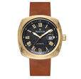 Davenport Engraved-Case Leather-Band Watch w/ Date Gold/Brown | Black Dial