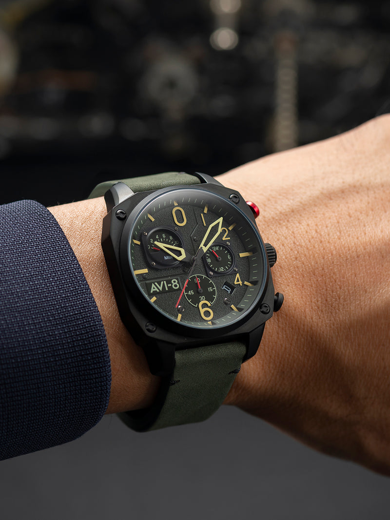 Hawker Hunter Retrograde Chronograph Green Dial / Leather | Green