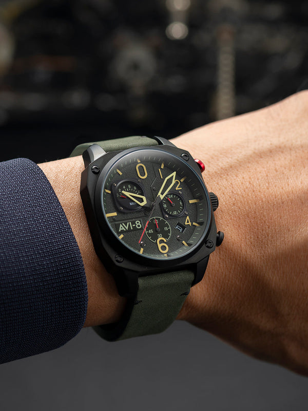 Hawker Hunter Retrograde Chronograph Green Dial / Leather | Green Dial