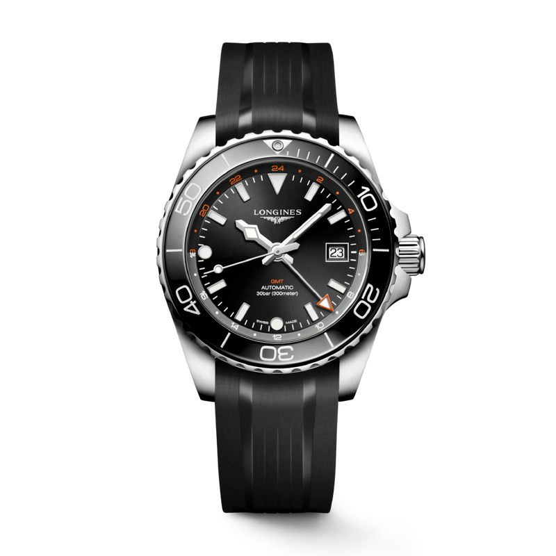 HYDROCONQUEST GMT Black / Rubber | Black Dial