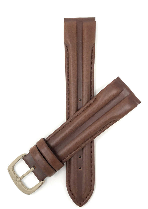 409 | 18mm Brown Leather Watch Band - Classic - Padded 18mm / Brown / Gold Buckle |  Dial