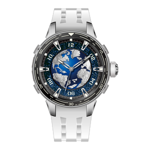 Celestial Blue And Silver Dial White Rubber Strap 40.2mm Blue-Silver Dial