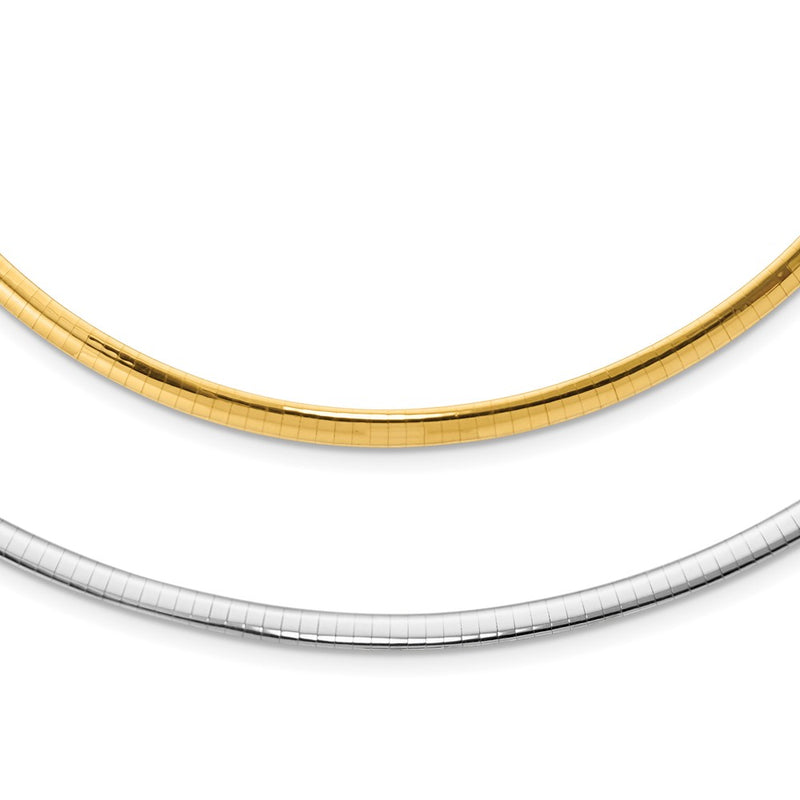 14k 4mm Reversible White & Yellow Domed Omega Necklace 1465 |  Dial