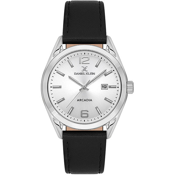 Arcadia ER - Date - Leather Strap - DK13692 Silver | Silver Dial