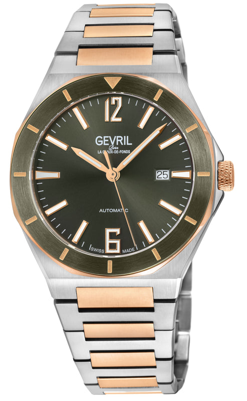 High Line Gevril High Line Swiss Made SW200 Automatic Olive Bezel two tone rose watch