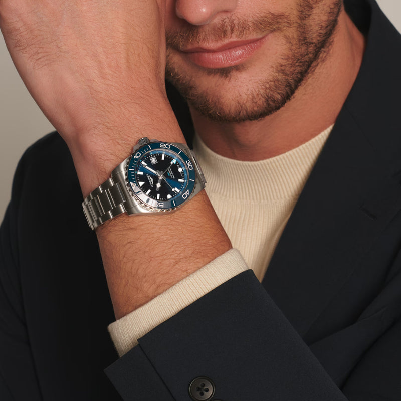 HYDROCONQUEST GMT Blue / Stainless Steel | Blue Dial