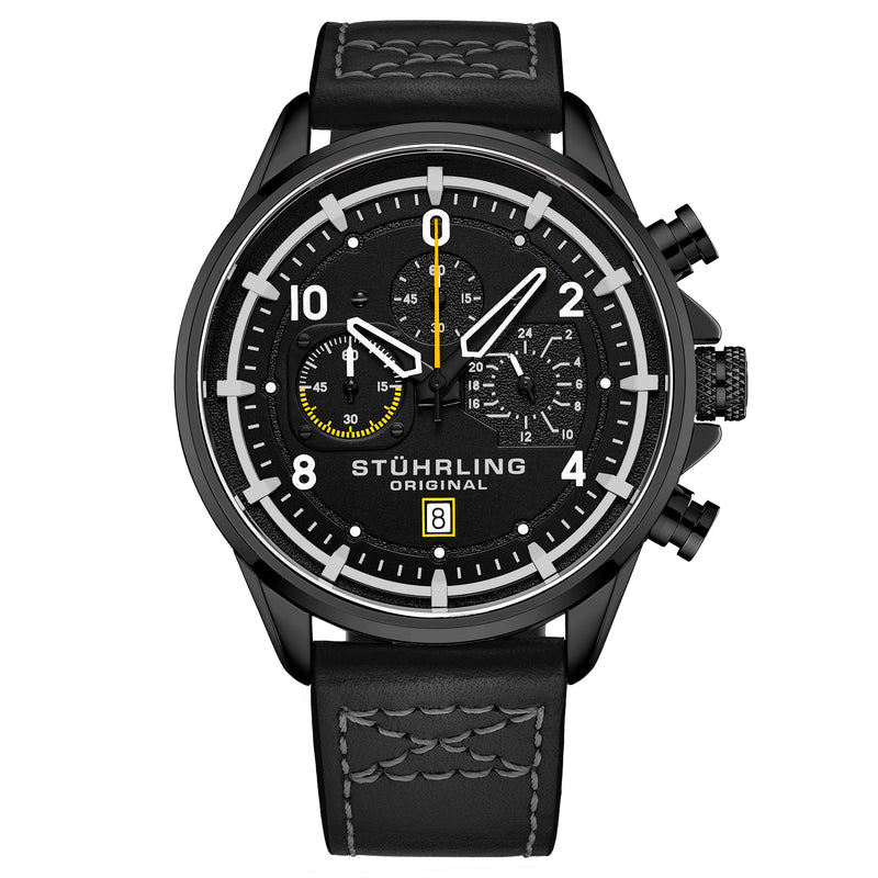 Aviator 929 Black/Leather | Black Dial
