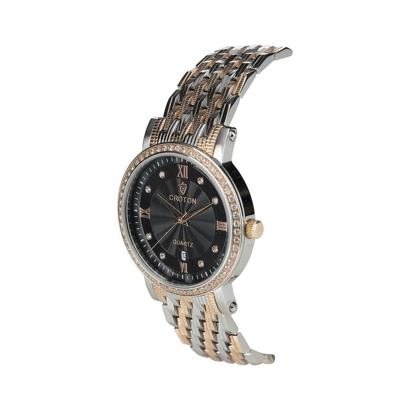 Croton Gents CZ dial with swirl Pattern two tone/black | Black Dial