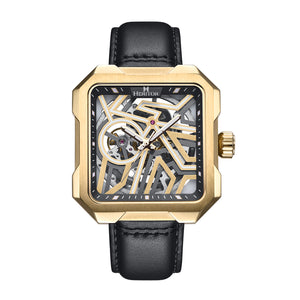 Campbell Leather-Band Skeleton Watch Gold | Gold Dial