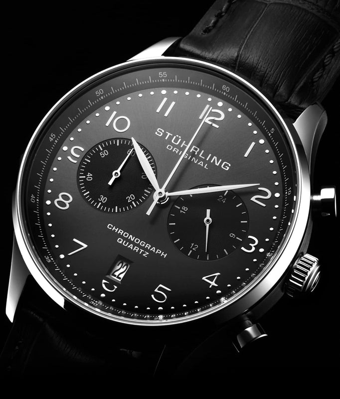 GR1-Q Quartz 42mm Chronograph Black/Leather | Gunmetal Dial