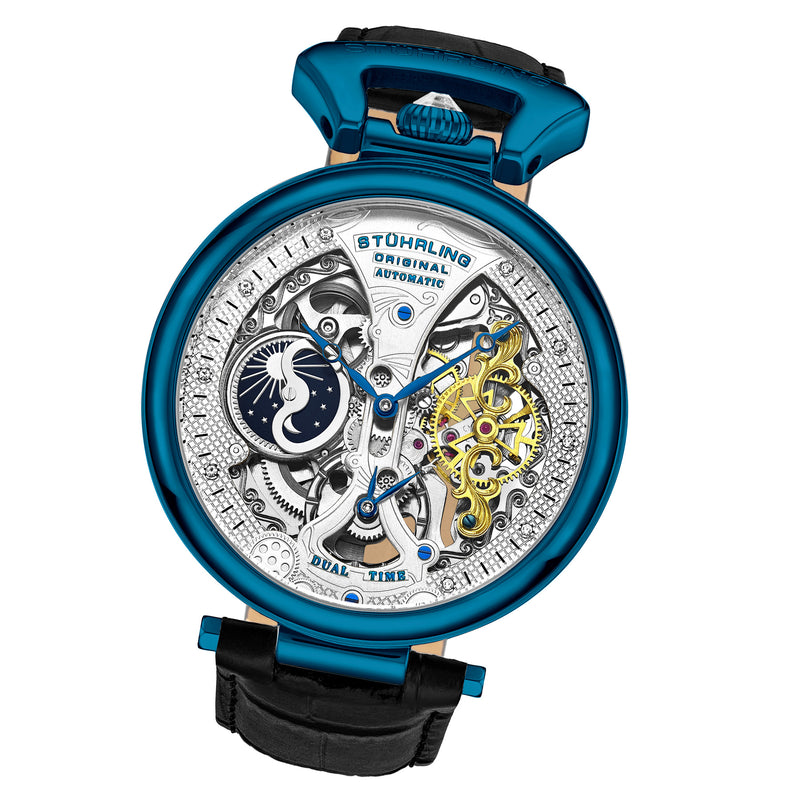 Emperor’s Grand DT Automatic 46mm Skeleton Blue Black/Leather | Silver Dial