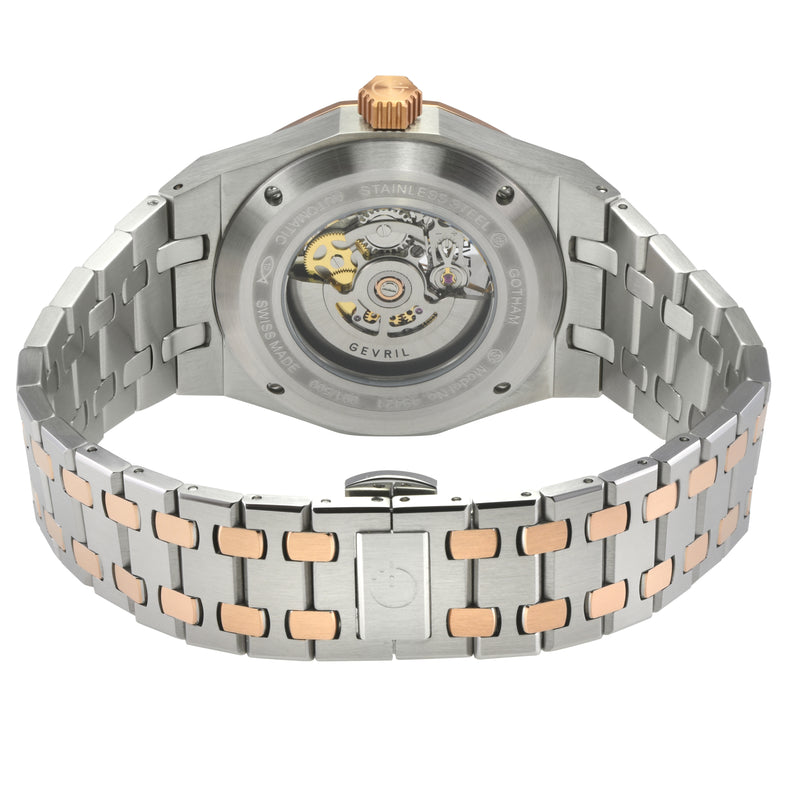 Gotham -Skeleton Swiss Automatic Movement, Skeleton  Dial, Two toned 316L Stainless Steel IPRG Bracelet | Skeleton Dial