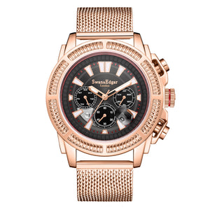 Noble Automatic Black Dial Rose Gold Stainless Steel Bracelet Rose Gold Case 45mm Black Dial