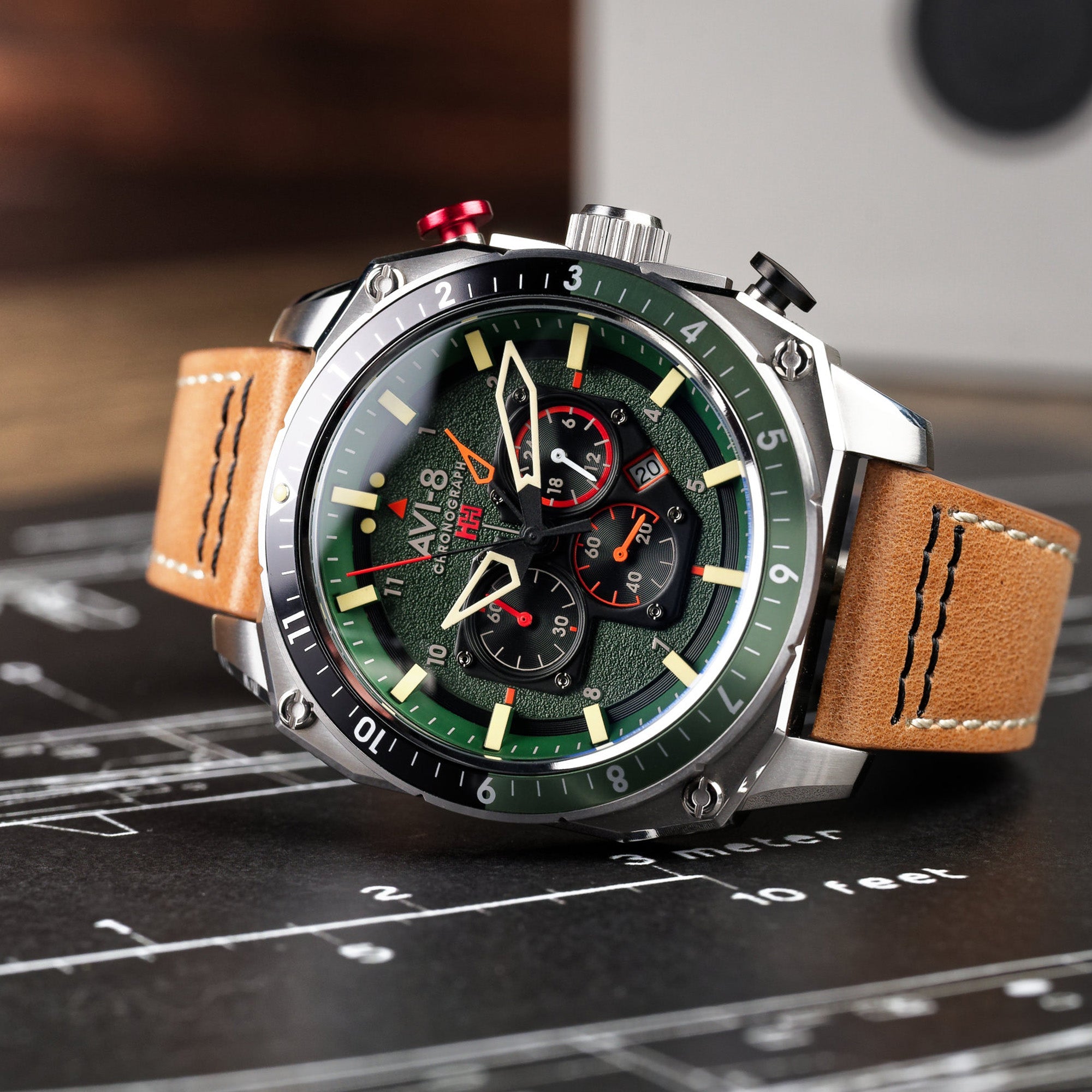Hawker Hunter Atlas Dual Time Chronograph Green / Leather | Green