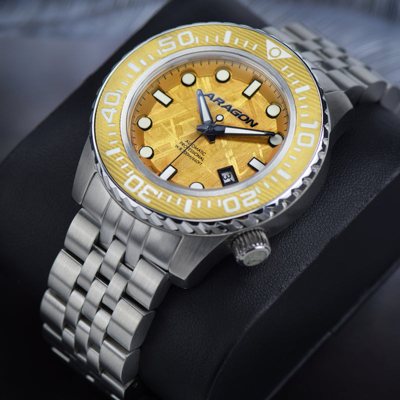 EVO Meteorite Swiss Automatic Limited Edition Titanium Damascus Bezel - Gold | Gold Dial