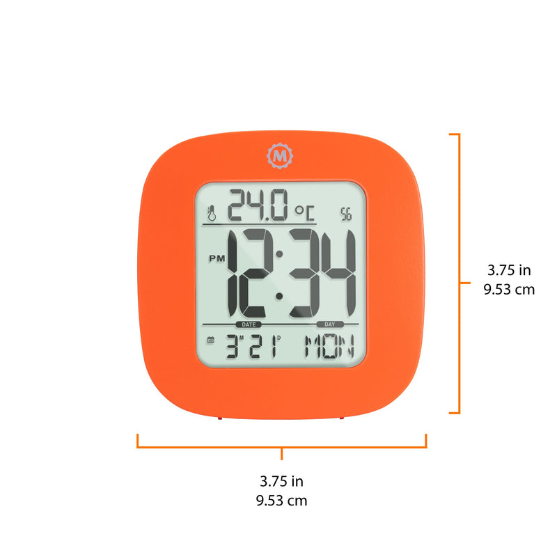 Compact Alarm Clock with Temperature and Date Clock, LCD, Alarm, Mini, Orange (25/50)