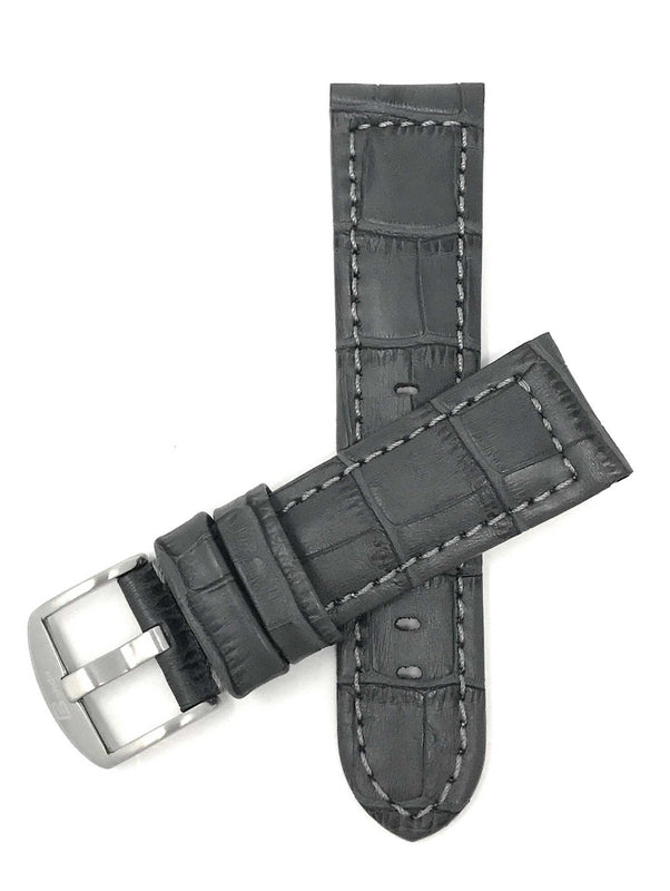 Bandini 18mm Grey Italian Leather Watch Band - Alligator Pattern - Padded 18mm / Grey / Silver Buckle |  Dial