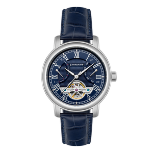Heritage Longcase Double Retrograde Calendar Open Heart Automatic Blue / Genuine Leather Strap | Blue Dial
