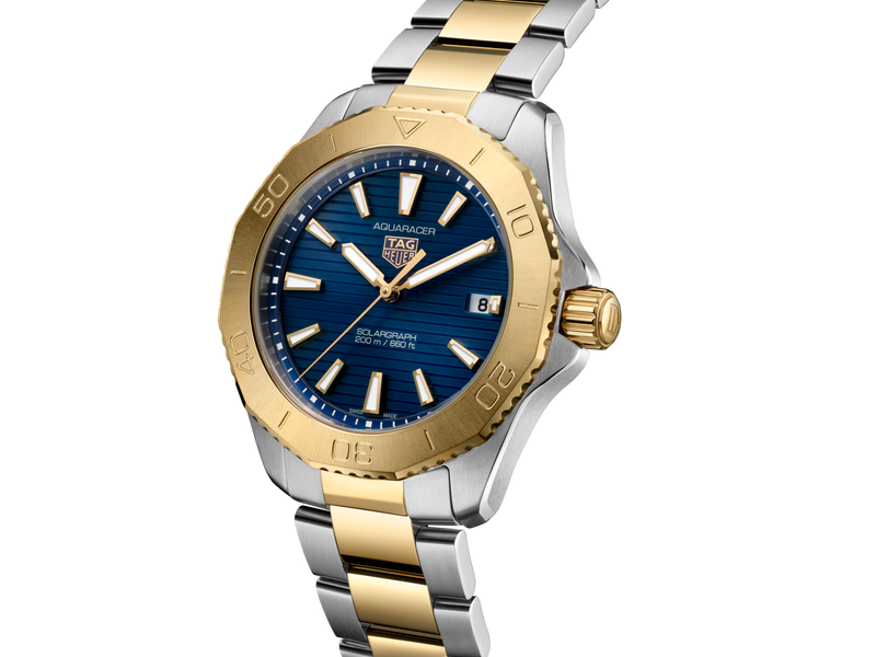 TAG HEUER AQUARACER PROFESSIONAL 200 SOLARGRAPH , 40MM, 200M, 18K GOLD PLATED/ STEEL CASE & BRACEL Blue Dial | Blue Dial