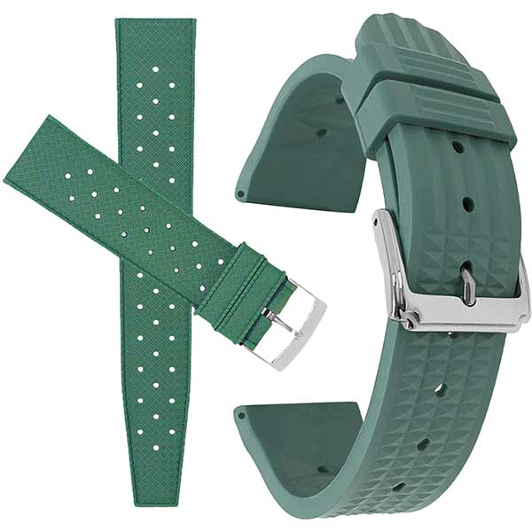 2 Pack - Vintage Rubber Diver Watch Bands ��� Tropical and Waffle Green, 20mm |  Dial