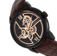 Automatic Sanford Semi-Skeleton Leather-Band Watch Black/Brown | Black Dial
