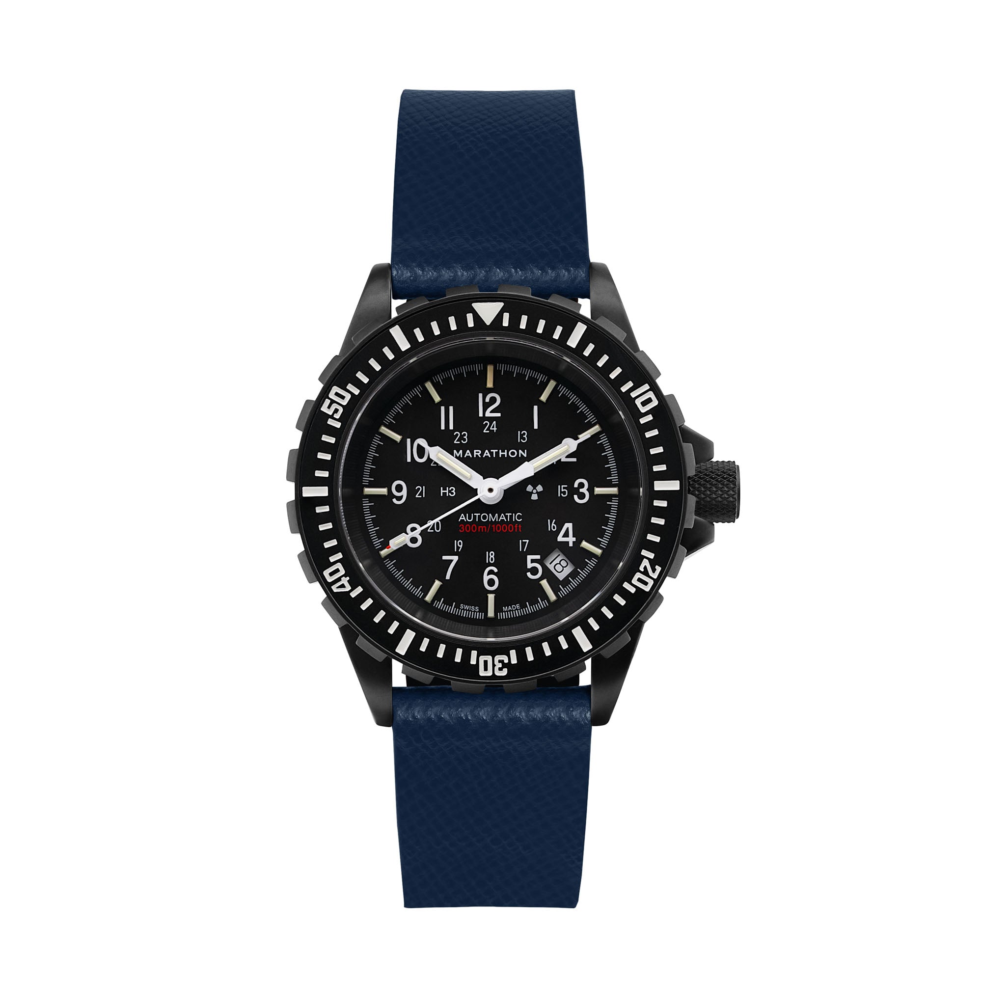 STRAP, 20mm, ITALIAN LEATHER, CROSS HATCH, IP BLACK BUCKLE, ROYAL BLUE, STANDARD ITALIAN LEATHER, CROSS HATCH |  Dial