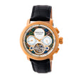 Aura Semi-Skeleton Genuine Leather-Band Watch Rose Gold/White | Multi-colored Dial