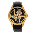 Automatic Sanford Semi-Skeleton Leather-Band Watch Gold/Black | Black Dial