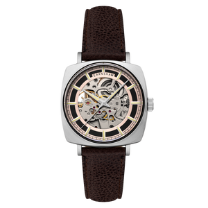City Of London Moorgate Skeleton Automatic Rose Gold / Genuine Leather Strap Rose Gold Dial