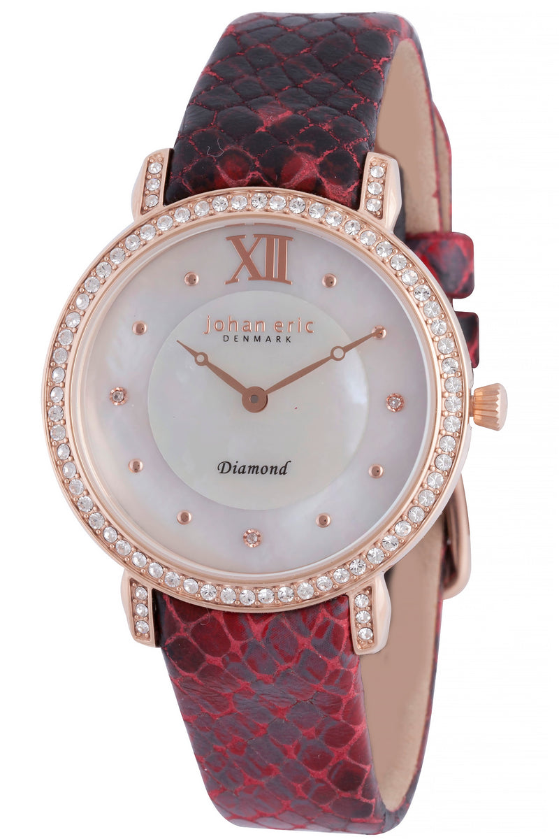 Ribe White, Burgundy Leather | White Dial