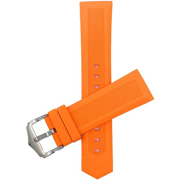 SIL.110 | 20mm Orange Smooth Ribbed Silicone Watch Band, Soft Rubber Strap, Waterproof 20mm / Orange / Silver Buckle |  Dial