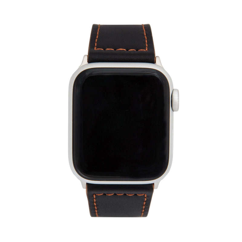 Thick Leather Two-Tone Racer Band for Apple Watch Series 8/7/6/5/4/3/2/1/SE Black & Orange (38mm | 40mm | 41mm) |  Dial