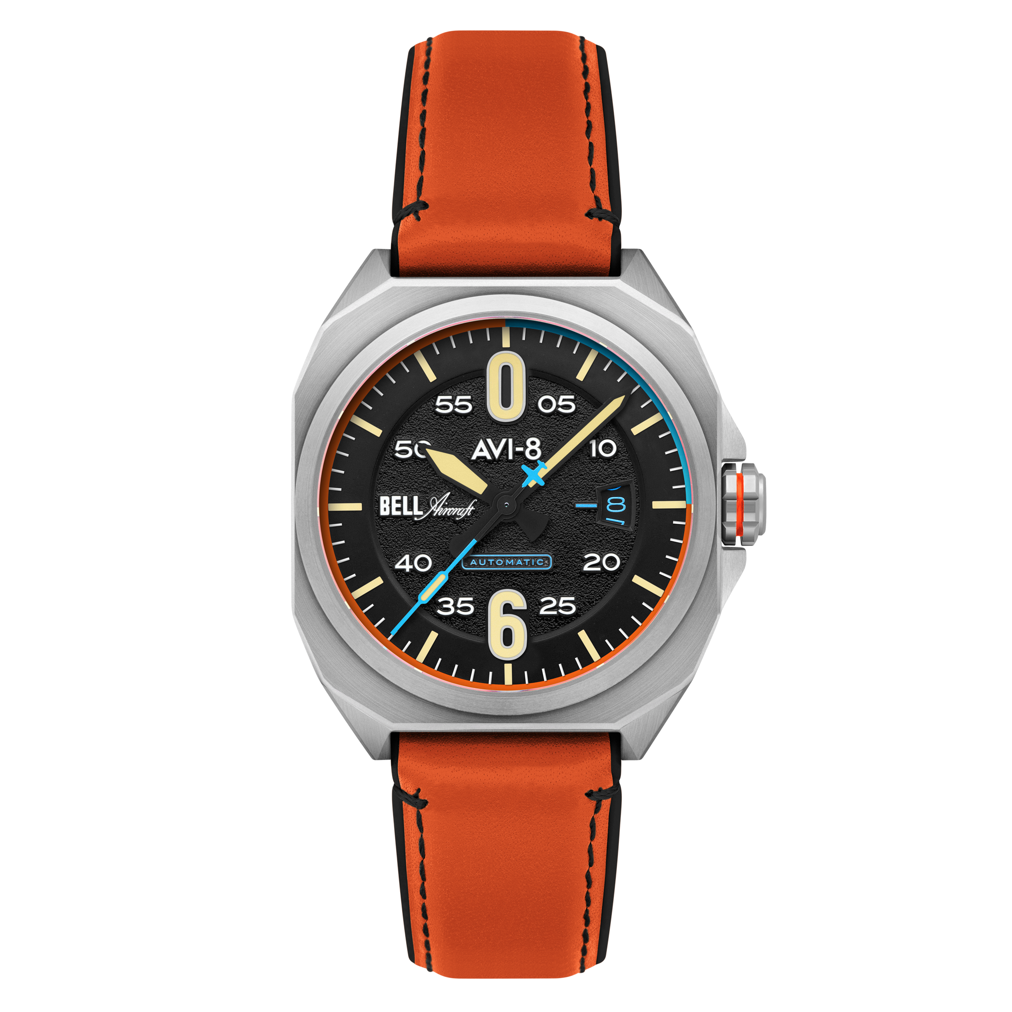 Bell X-1 Machbuster Automatic Black / Orange Hybrid leather and rubber strap | Black Dial