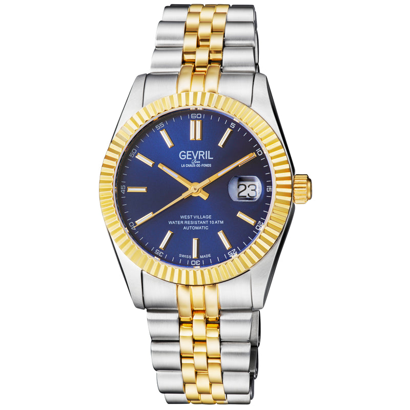 West Village Gevril Sellita Automatic SW200 Swiss Made fluted bezel watch