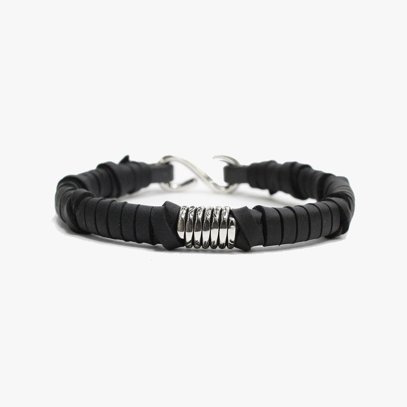 Handwrapped Black Leather, Sterling Coil M (7.25" Wrist) |  Dial