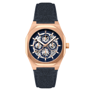 Discovery Drake Triple Calendar Skeleton Automatic Blue / Genuine Leather | Blue Dial