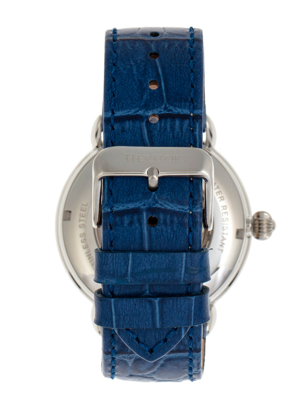 Automatic Mattias Leather Band Watch w/ Date Silver / Blue - Japan Auto Blue Dial