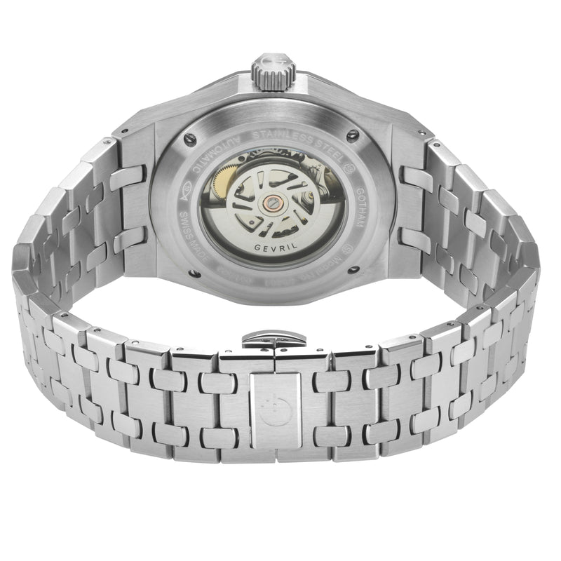 Gotham Swiss Automatic Movement Blue Embossed Dial, 316L Stainless Steel Bracelet | Blue Dial
