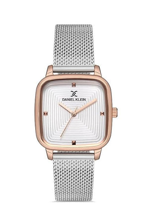 Petite Womens Square Mesh Watch - DK12845 Silver and Rose Gold
