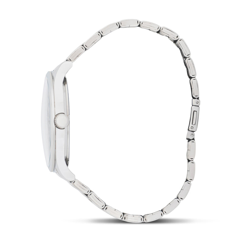 41mm Analog Mens Watch, Full Stainless Steel, Japanese Quartz Movement, Date - ME3427 Silver / White Dial | White Dial