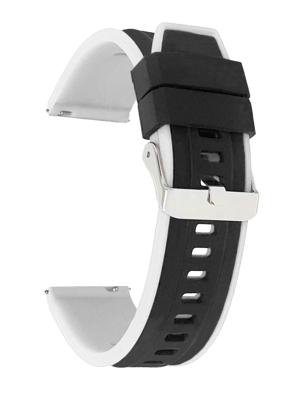 SIL.300 | Two-Tone Quick Release Rubber Silicone Watch Band - 20mm, Black / White 20mm / Black & White |  Dial