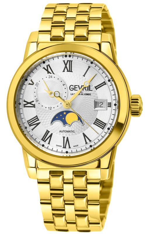 Madison Swiss Made Automatic Moon Phase, IP Gold Case, White Dial. | White Dial