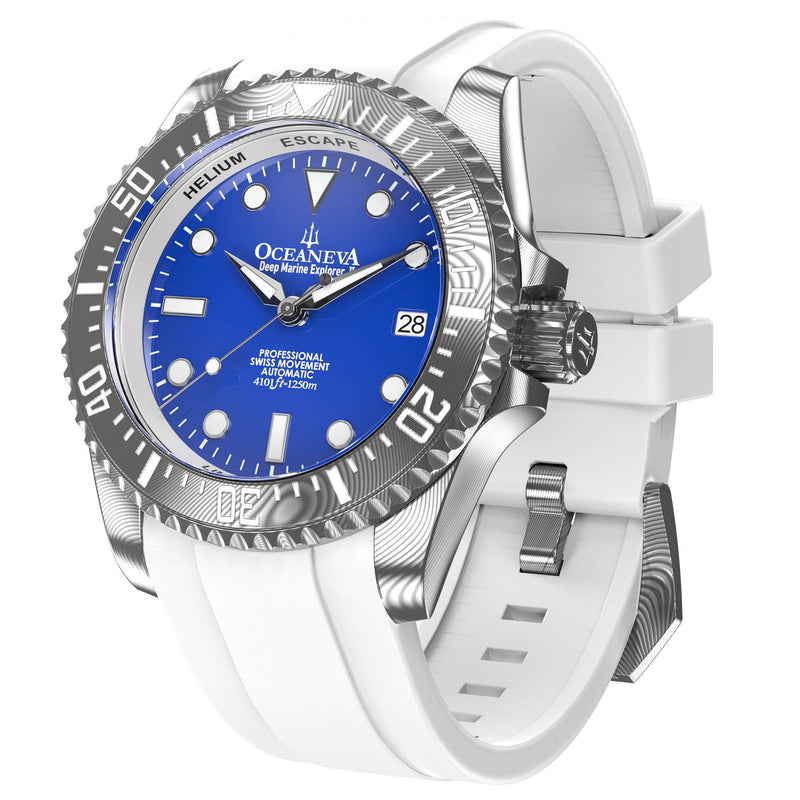 Damascus Swiss Automatic SW200 Deep Marine Explorer II Damascus/Blue Dial/White Strap | Blue Dial