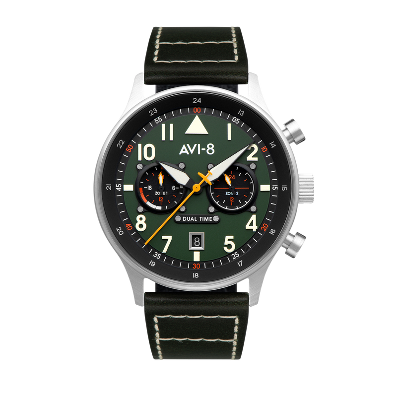 Hawker Hurricane Carey Dual Time Merville | Green Dial – Watch Gang Hawker Hurricane Carey Dual Time Merville | Green Dial – Watch Gang