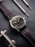 Spitfire Lock Chronograph Watch Black / Brown /  Leather | Black Dial