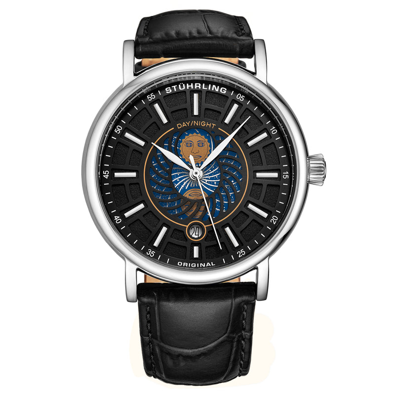 Symphony 899 Silver case/Leather strap/ Brass Dial | Black Dial