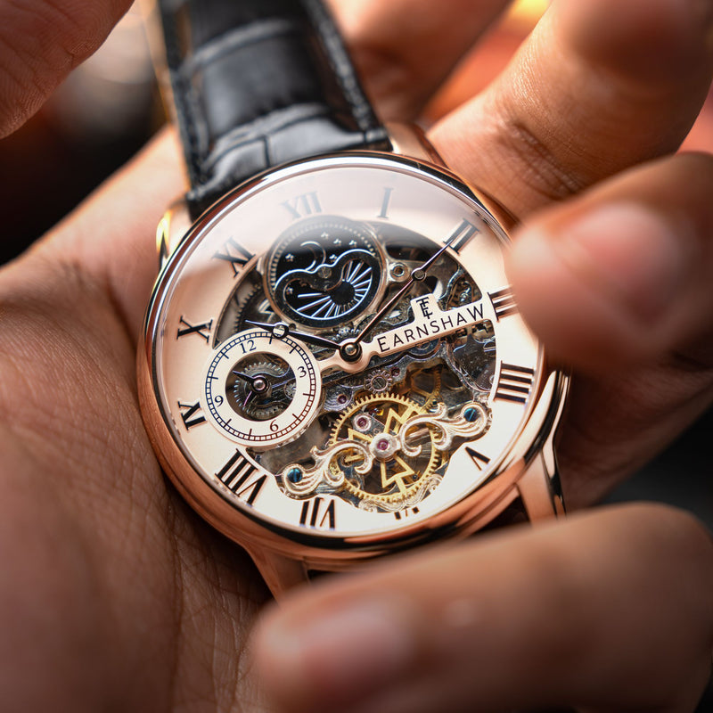 Longitude Automatic Skeleton Rose Gold / Black Leather | Rose Gold Dial